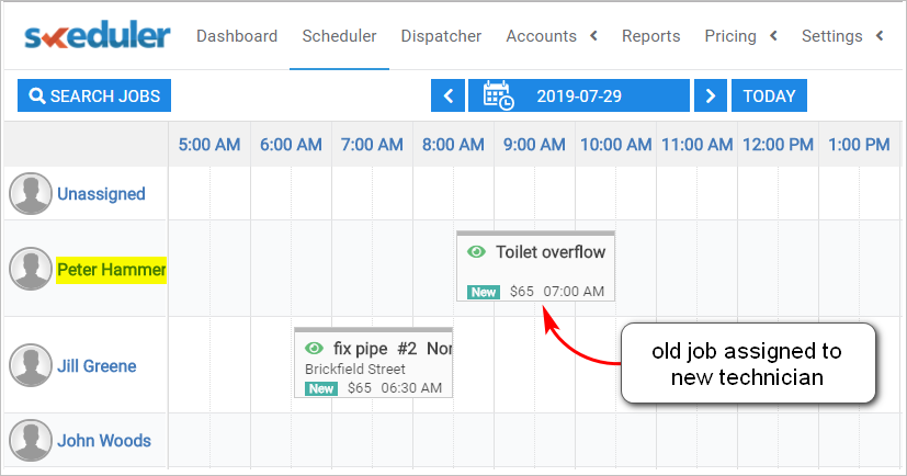 Changing the technician on scheduler board