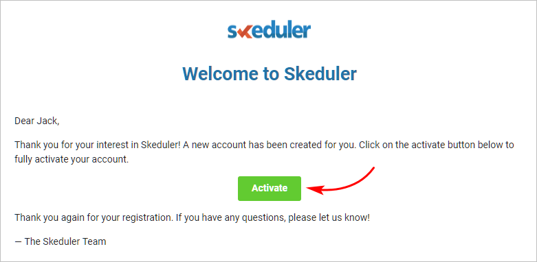 activate Skeduler free trial account