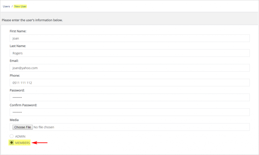 create new member user 