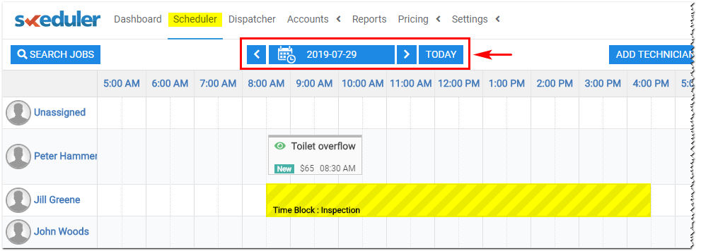 time block on Scheduler board