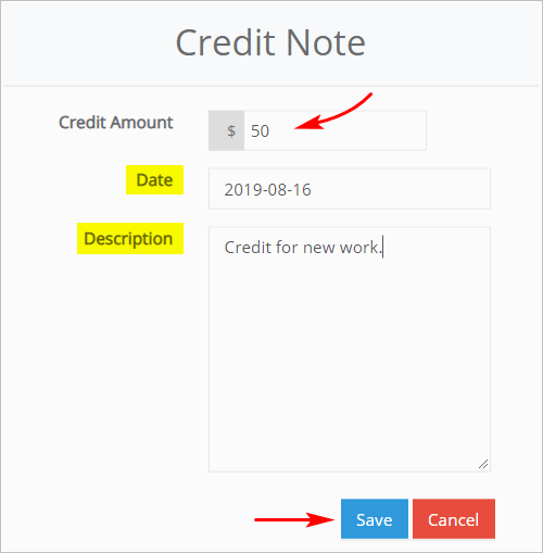 Creating a credit note