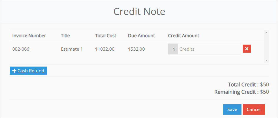 Creating a credit note cash refund