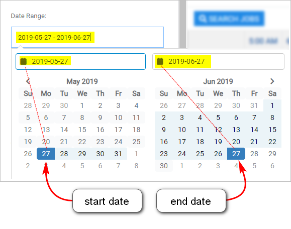 date picker on job search 