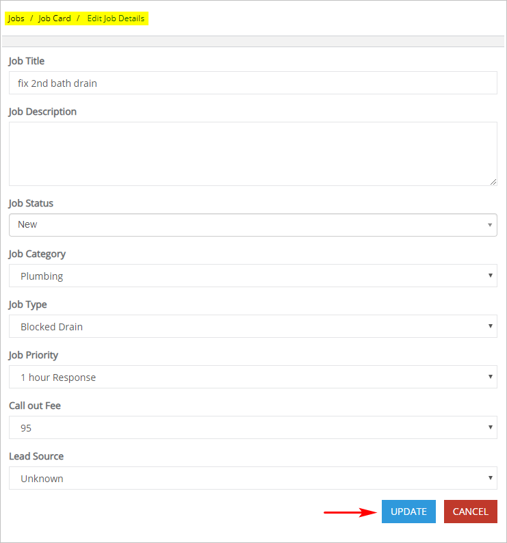 edit job details panel