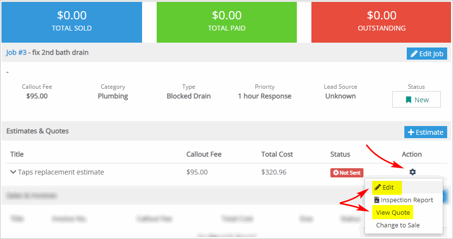 Opening the Estimate page