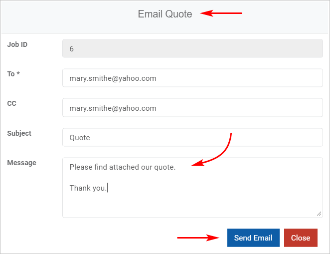 email quote box