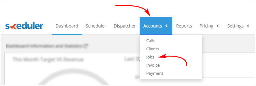 open jobs page from account menu tab