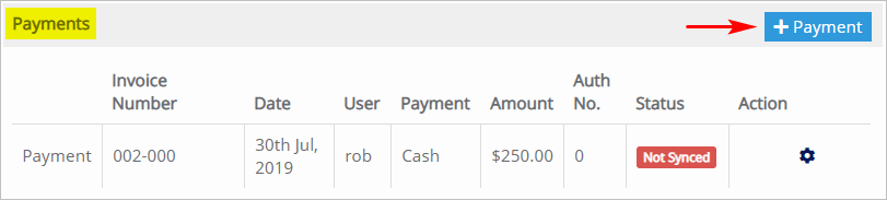 Opening the Payments panel