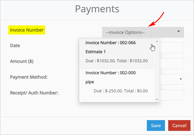 Selecting an invoice