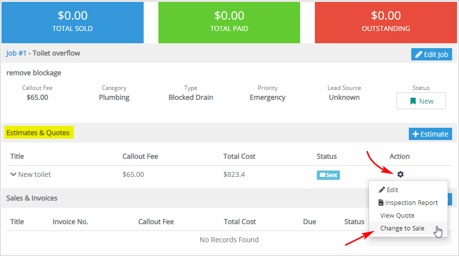 Changing estimates to invoices