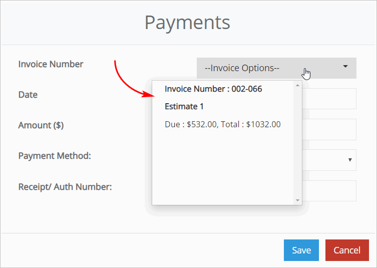 Selecting an invoice