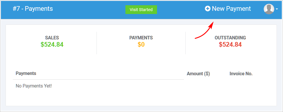Opening the new payment page 