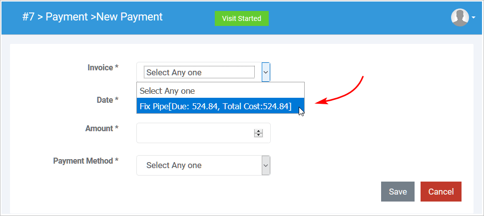 Selecting an invoice