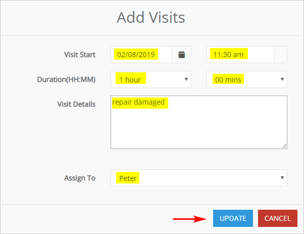 add visits panel