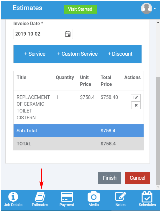 Completing an estimate